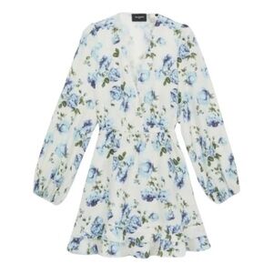 The Kooples Paris Floral Mini Dress Linen 4 White Blue